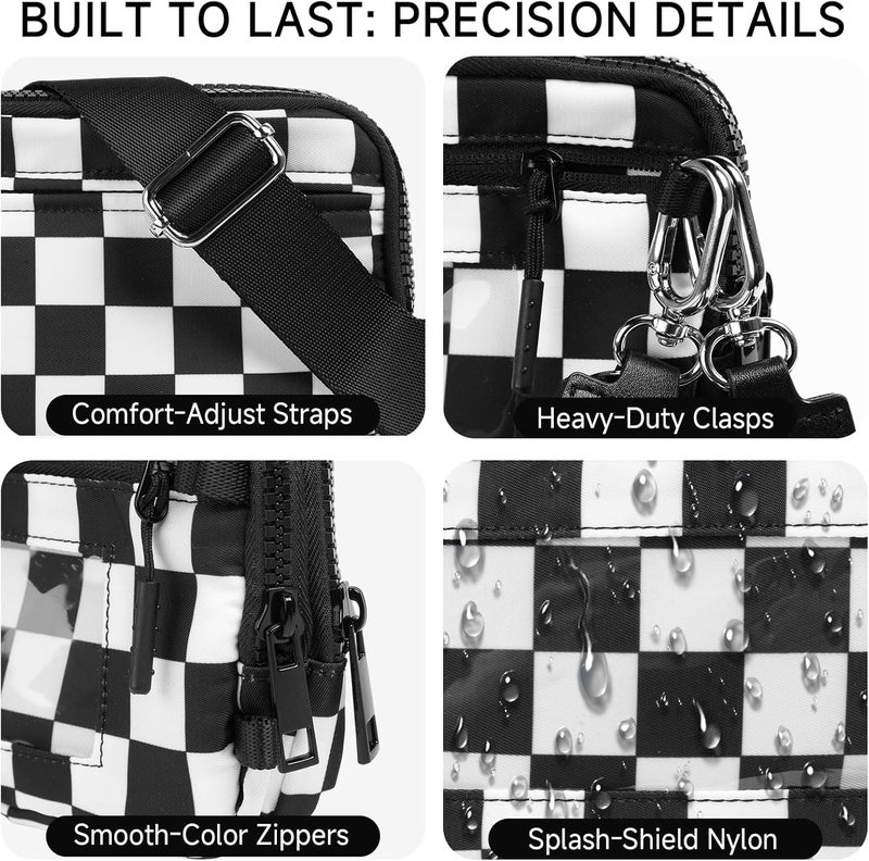NBERMOTION Checkered Nylon Wristlet Wallets for Women RFID Blocking Purse With Credit Card Holder & Crossbody Strap - Image 5